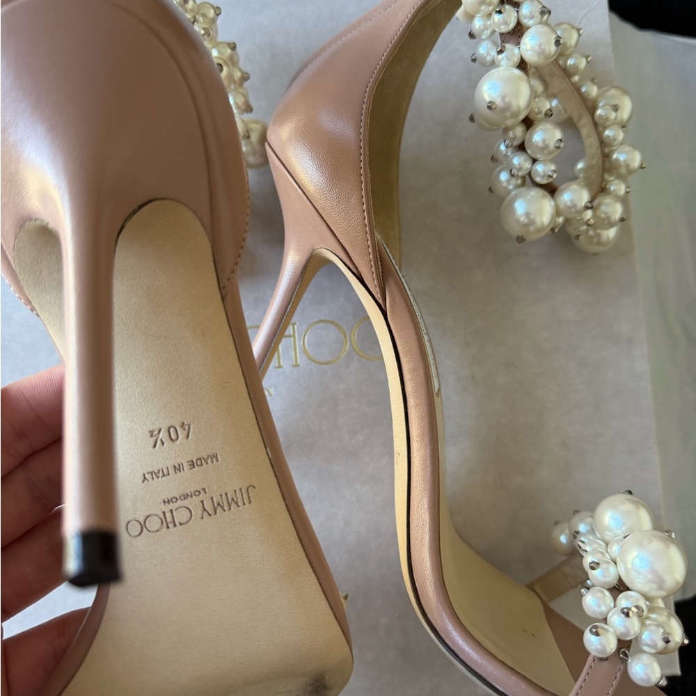 Jimmy Choo Blush Pearl Pearl Embellished Heels - Picture 12 of 14